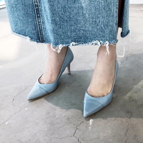 Nude Yellow Blue Womens Shoes Leather Pointed Stiletto Asakuchi Shoes Woman High Heel Fashion 6CM/8CM High Heel Shoes