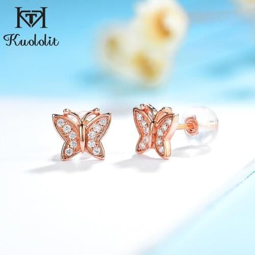 Kuololit Natural Diamond 585 14K 10K Rose gold Gemstone Stud Earrings for Women Luxury butterfly Earrings for Engagement Party