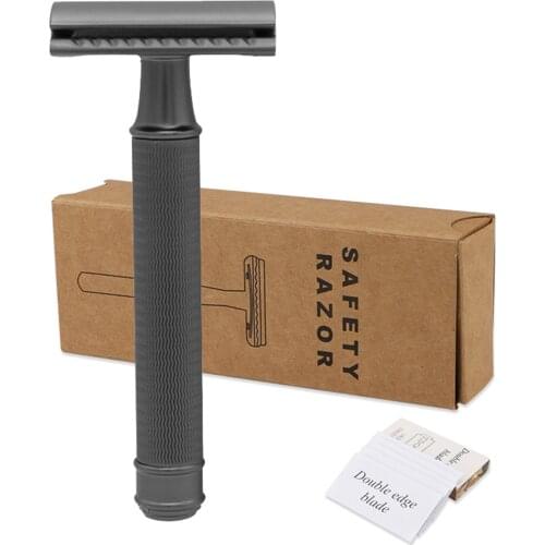 1pc Mens Double Edge Safety Razor Classic Colsed Comb Shaving Razor Black Non-slip Long Handle Manual Razor Blades Vintage Tool