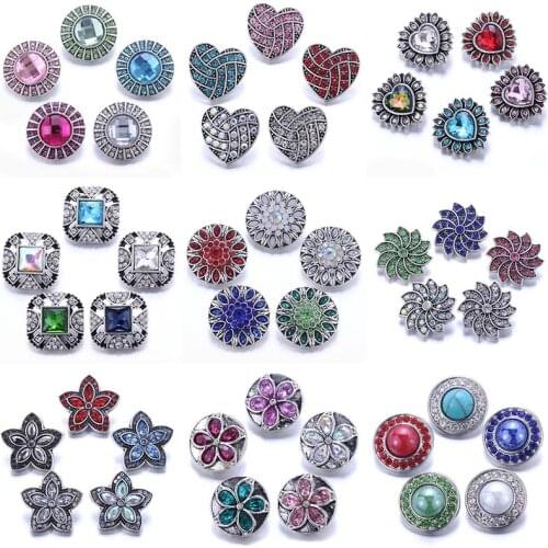 10pcs/lot Wholesale Heart Snaps Jewelry Mixed 18mm Snap Button with Crystal Rhinestone Button for 18mm Snap Bracelets Bangles
