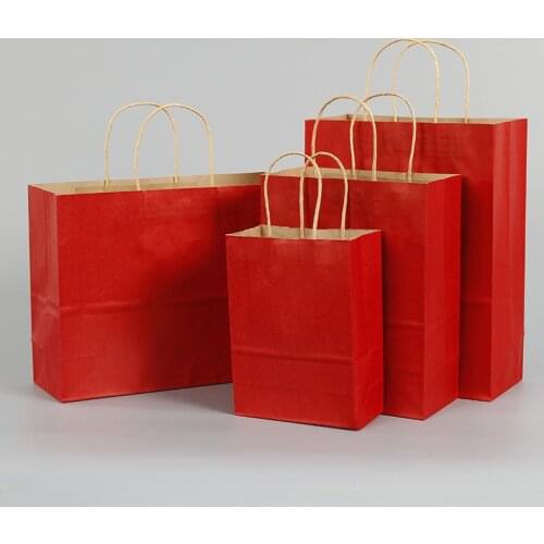 10 Pcs/lot Gift Bags With Handles Multi-function Red Paper Bags Recyclable Bag Environmental Protection Clothes Shoes Bag