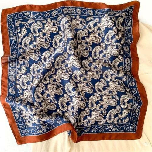 100% Natural Silk Scarf Women Cashew Square Foulards Muslim Neckerchief Female Bandana Hijabs Real Silk Head Scarves Wraps 53CM