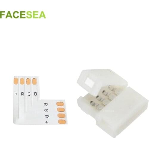 100pcs/lot 4 PIN RGB Connector Adapter & 4pin L Shape PCB For 5050 RGB LED Strip Light Tape Solderless 10mm width quick connect