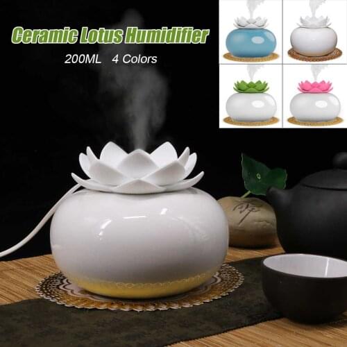 200ML Lotus Ceramic Ultrasonic Aroma Humidifier Air Diffuser Simplicity Lotus Shape Purifier Atomizer Essential Oil Diffuser