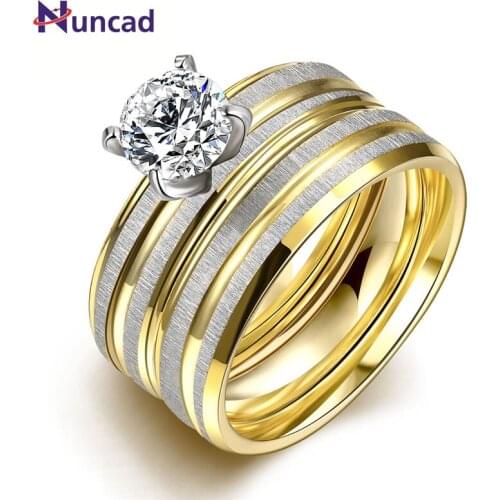 2017 golden never fade promise brand stainless steel couple ring fashion CZ Zirconia wedding engagement women ring