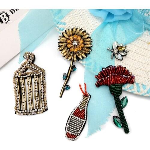 5pcs/lot DIY 3D Handmade embroidery beaded flower birdcage sequins patch applique for Coat Trousers Bag Brooch