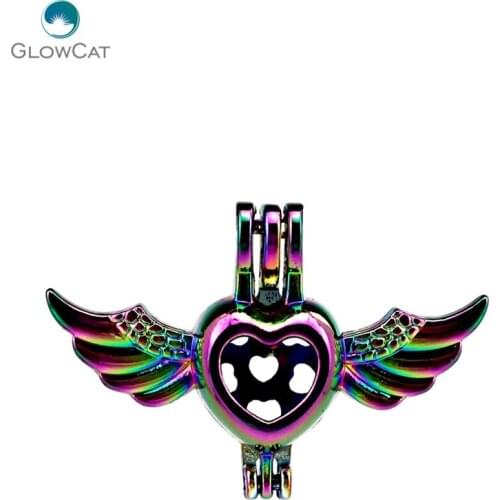 C650 5pcs/lot COLORS Multicolor Heart Wing Pearl Cage Pendant Locket Fairytale Party Essential Oil Diffuser