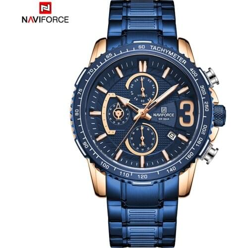 2021NAVIFORCE Men Watch Date Sport Man Wristwatch Top Brand Luxury Rose Gold Blue Military Stainless Steel Quartz Watch