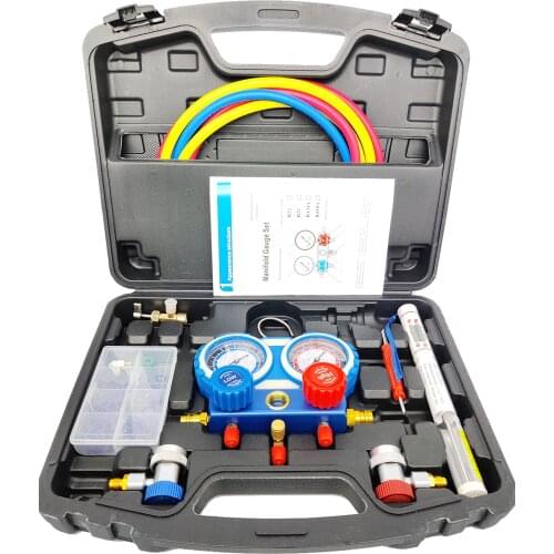 3 Way A/C Diagnostic Manifold Gauge Set for R134A R407C R22 R404A Refrigerants 5FT Hose Acme Tank Adapters Couplers Can Tap