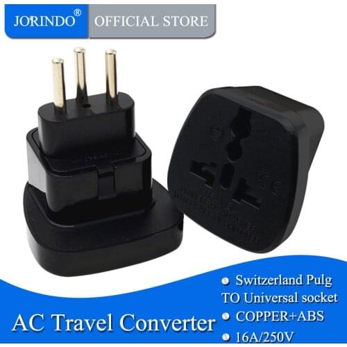 JORINDO Black white 10A 250V Swiss Brazi travel adaptor plug AU/UK/US/EU to Swiss power plug socket converter with safety door