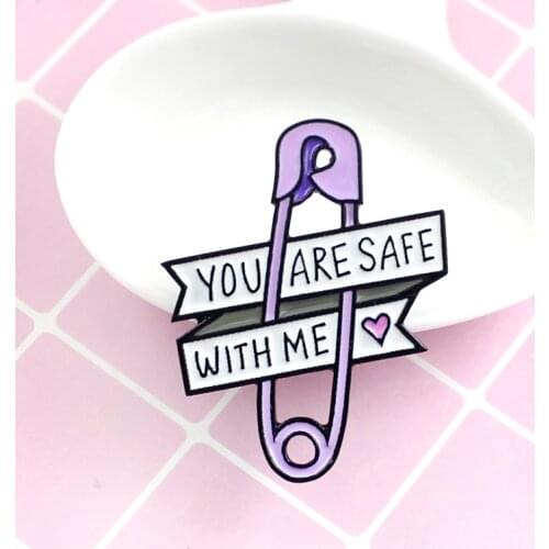 Pin Ribbon Love Brooch YOU ARE SAFE WITH ME Heart Feminism Enamel Brooch Denim Backpack Accessories Badge Feminist Couple Gifts