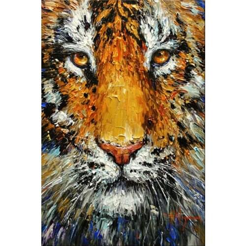 Awesome Beauty Tiger Head Oil Painting On Canvas Professional Skilled Painter Pure Handmade Tiger Head Knife Painting For Decor