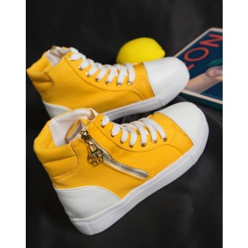 Fashion White High Top Women Casual Shoes Flat Female Lace Up Trainers Chaussure Sneakers Canvas Shoes U12-52