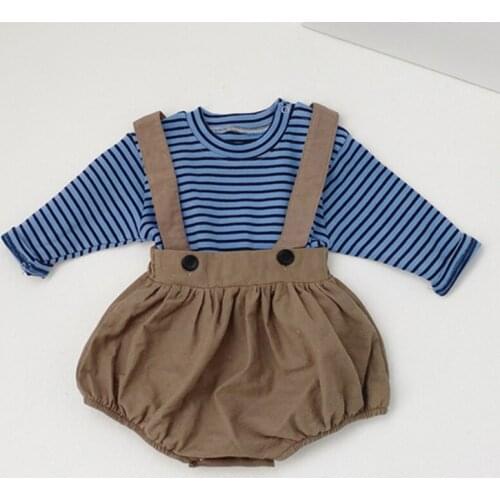 Baby Boy Girl Set Clothes 2pcs Set Spring Summer Strap Overalls Skirt + Stripe T-shirt Outfits Newborn Toddler Clothes