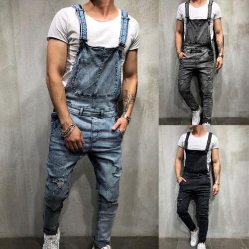 HOT SALES!!! Retro Summer Men Ripped Denim Overalls Destroyed Hole Long Pants Jeans Jumpsuit
