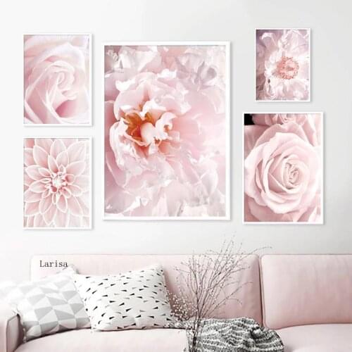Small Fresh Beautiful Pink Flowers Art Poster Girly Style Combination Canvas Painting Sofa Background Wall Bedroom Decor Gift