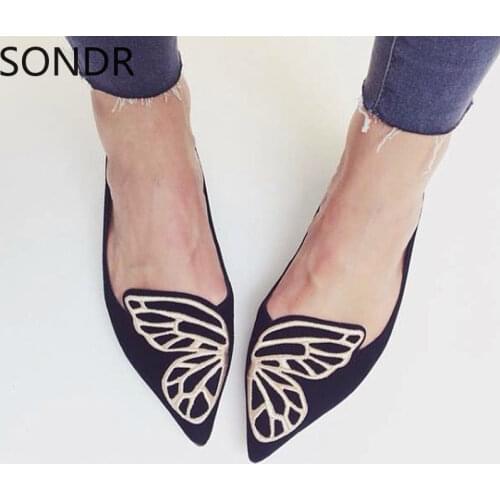 Womens Embroidery Butterfly Flat Slip on Pointed Toe Loafers Moccasin-gommin Pointed Toe Flats Shoes 8Colors Original C425