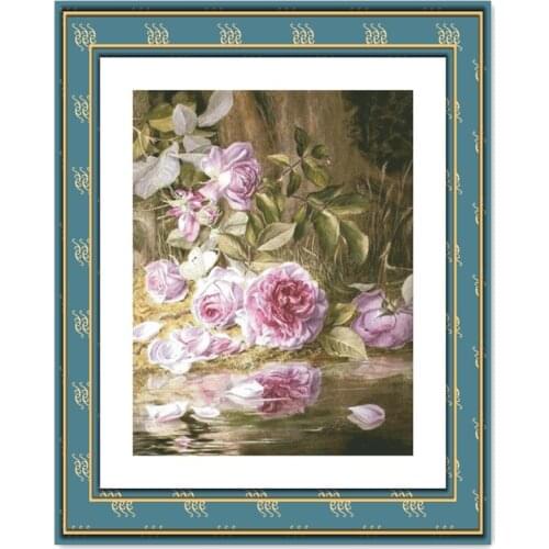 Rose by the water cross stitch kit flowers 18ct 14ct 11ct white canvas fabric cotton thread embroidery DIY handmade needlework