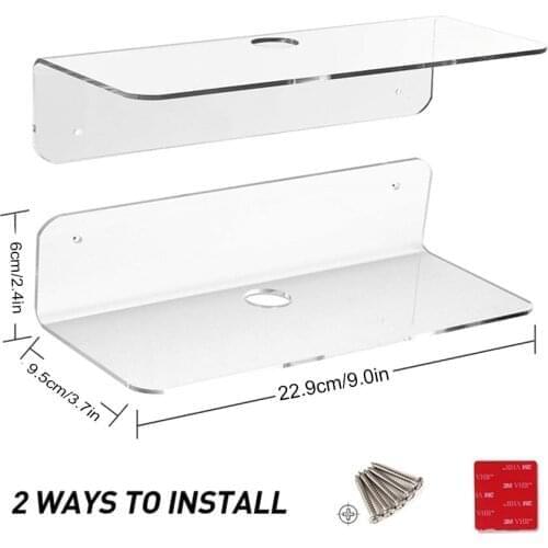 Floating Shelves Wall Mounted Set of 2 with Cable Clips Easily Expand Wall Space Acrylic Hanging Shelves Living Room Office