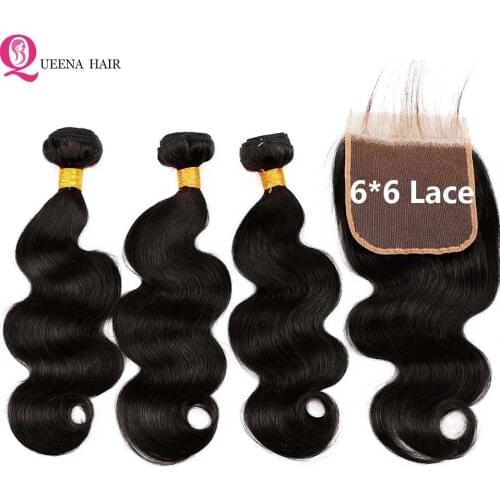 Raw Indian Hair Bundles With Closure 6*6 Lace Closure With Bundles Body Wave Human Hair Bundles With Closure 2/3/4 Bundles Deal