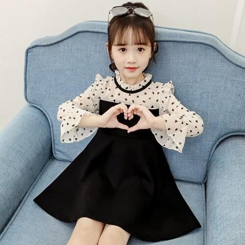 2020 girls spring new dress Girl contrast color western dress Girl long sleeve knee dress Girl hipster dress