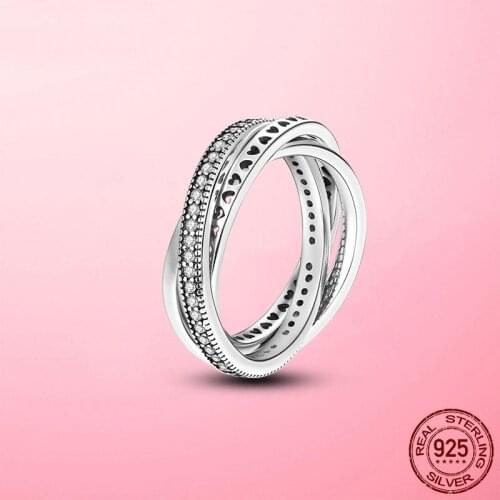 Wedding Rings 925 Sterling Silver Triple Stackable Heart Zircon Finger Ring for Women Engagement Bride Anel Gift S925 Jewelry