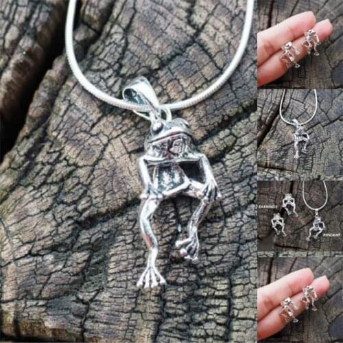 Vintage Frog Animal Jewelry Set For Women Punk silver color Ear Stud necklace free Gothic style Jewelry Gift Accessories