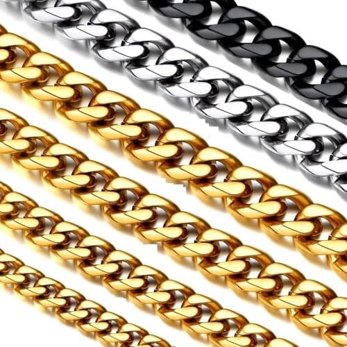 Stainless Steel Miami Cuban Link Chains Necklaces For Men Women Basic Jewelry Choker Stout Cute 3MM 5MM 7MM 13MM Free Shipping