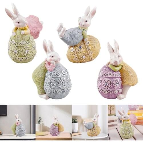 Easter Bunny Rabbit with Egg Art Figurine Craft Statue Home Decoration Accessories Xmas Easter Day Gift Resin Craft