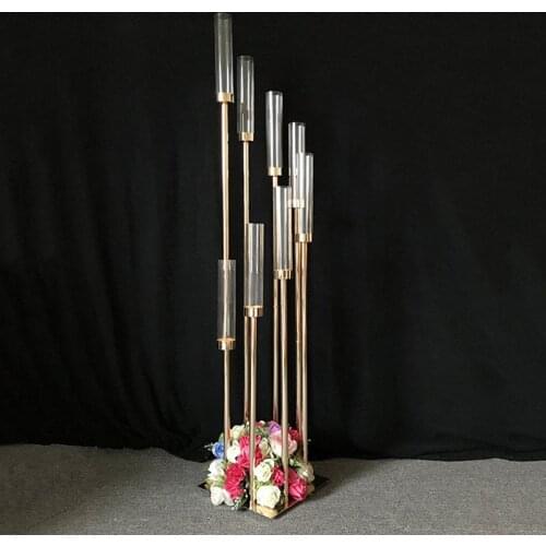 10PCS Flowers Vases Candle Holders Road Lead Table Centerpiece Gold Metal Stand Pillar Candlestick For Wedding Candelabra G039