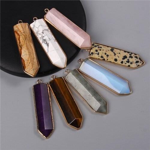 2pcs/Set 3D Natural Tiger Eye Quartz Labradorite Stone Pendant for Jewelry Making Women Men Earring Necklace Accessories 14x51MM