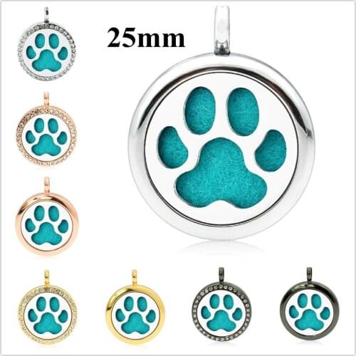 Dog Cat Bear Paws Black color/Rose gold color 25mm Essential oil Diffuser Locket pendant fit necklace (free 5pcs pads)