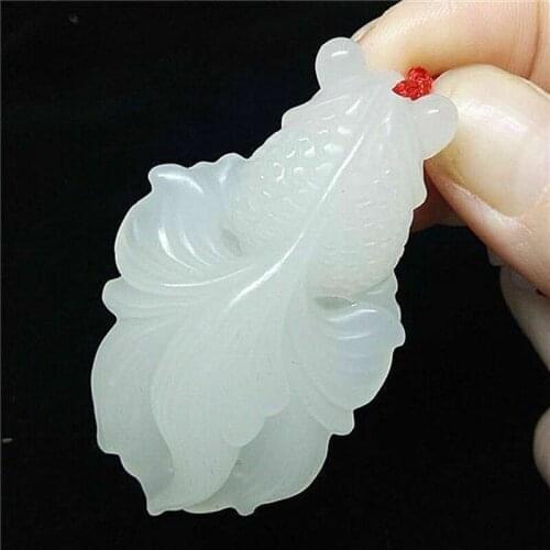 Natural Jade Pendants Hand-Carved White Fish Pendant Jadeite Necklaces Men Accessories for Women Fashion Jewelry