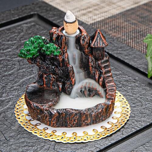 Christmas Ornament Garden Statue Crafts Decoration For Home River Mountain Incense Holder Waterfall Smoke Incense Burner