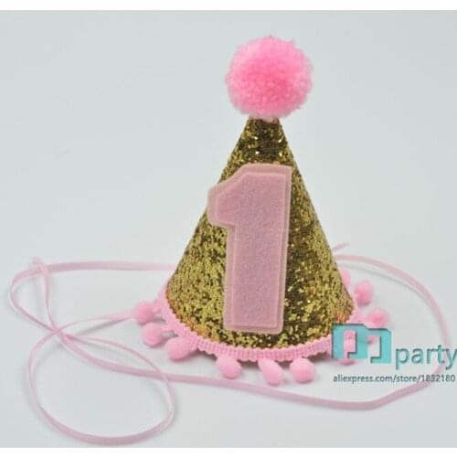 Handmade Lovely 1 year Glitte Gold baby Birthday Party Hats,Glitter Digital Age one Cupcake Toppers,kids birthday party decor