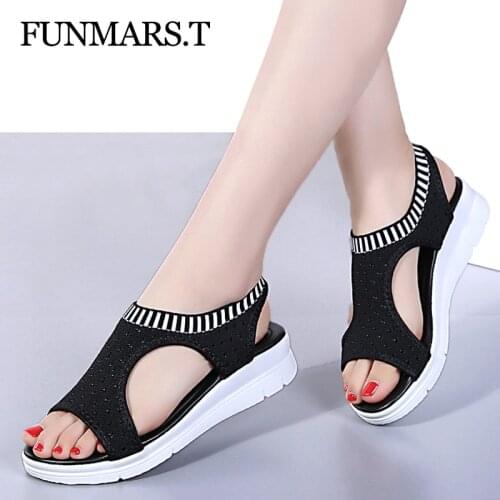 Women Sandals For 2019 Breathable Comfort Shopping Ladies Walking Shoes Summer Platform Black Sandal Shoes Woman