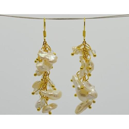 Natural Baroque Pearl Earring White Clean Crystal Beads S925 needle drop Earrings Jewelry for girl women Birthday Wedding Gift