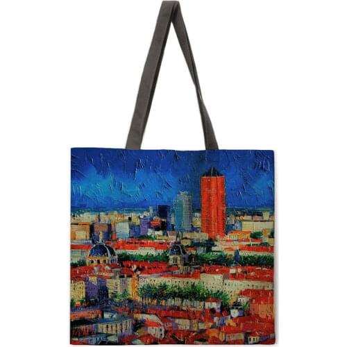 Oil painting scraper painting linen shopping bag ladies shoulder bag foldable shopping bag outdoor beach handbag female handbag