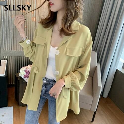 SLLSKY Fashion Solid Plus Size Women Blouse Chiffon Summer Single Breasted Turn-Down Collar Loose Shirts Lantern Sleeve Shirt