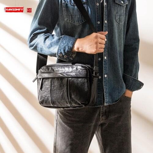 New Genuine Leather Messenger Bag Men Crossbody Bag First Layer Cowhide All-Match Shoulder Bag Korean Leisure Simple Small