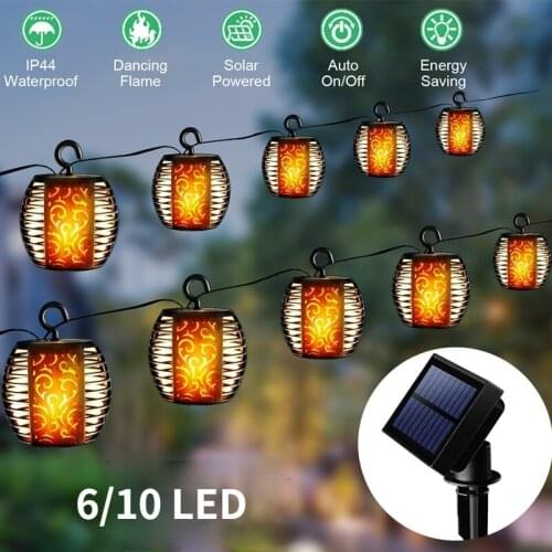 6/10 Balls Solar Lights with Flickering Flame Outdoor Solar String Lights Waterproof Decorative Hanging Patio Lights