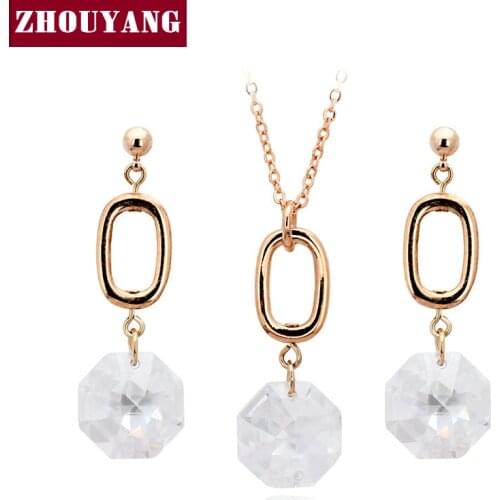 Top Quality Simple Rose Gold Color Elegant Jewelry Necklace Earrings Set Made with Austrian Crystals ZYS363 ZYS364