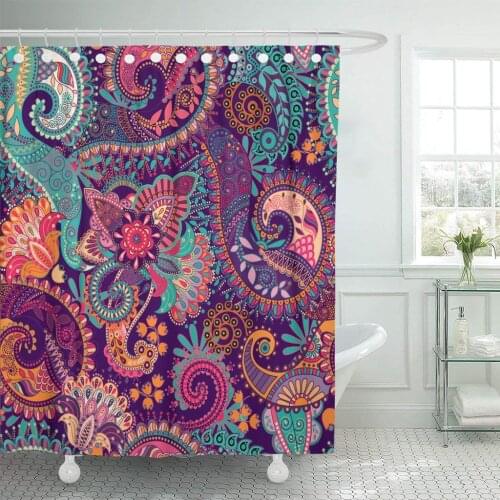 Pattern Paisley Floral India Flower Indian Ethnic Drawing Shower Curtain Waterproof Polyester Fabric 60 x 72 Inches Set