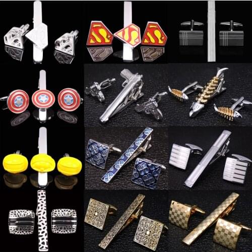 High grade mens wedding business tie clip cufflink suit high quality brass enamel laser technology cufflink tie clip