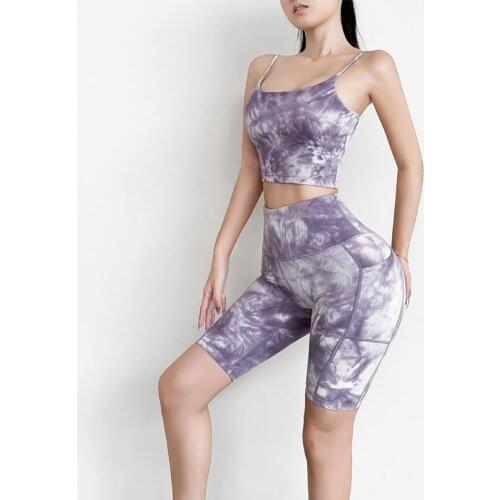 Women Sports Sets Yoga Breathable Tie Dye Bra High Waist Pocket Cycling Shorts Fitness Joggings Workout Slim Fit Tracksuit