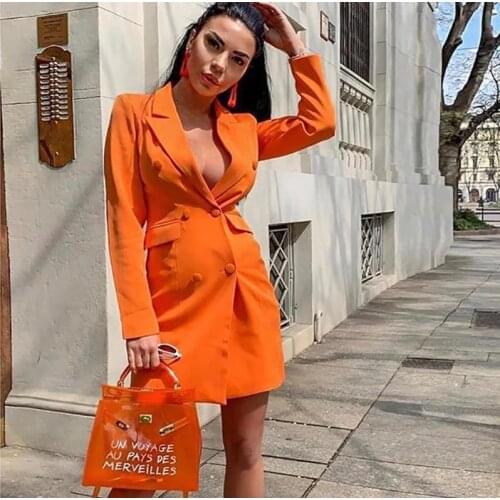 AECU Women Blazer Plus Size S-XL Jackets Female Retro Suits Coat Feminino OL Blazers Outerwear Long Cardigan Mini Dress