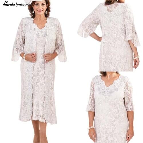 Plus Size Mother Of The Bride Dresses With Jacket Two Pieces Lace Long Sleeve Evening Gowns For Wedding Custom Made Prom Dress