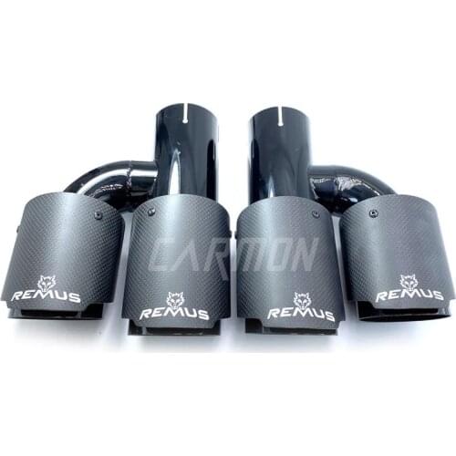 1 Pair Car h Style Dual Pipes Straight Cut Remus Sport Matte Carbon Fiber Exhaust Muffler Tips Glossy Black Inner Pipe for AUDI
