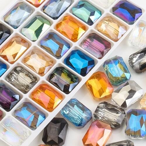 10Pcs Rectangular Beads Plated 13x18mm Long Square Glass Bead Natural Stone Faceted Crystal Jewelry Necklace Pendant Accessories
