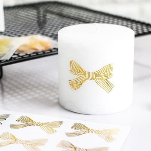 120Pcs Cute Golden Big Bow Gold 4.5*3CM Handmade Gifts Cake Sweet Candy Packaging Sealing Label Sticker Stationery